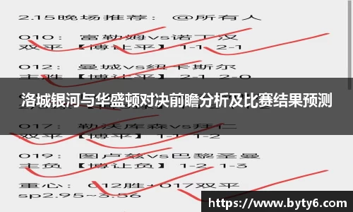 洛城银河与华盛顿对决前瞻分析及比赛结果预测